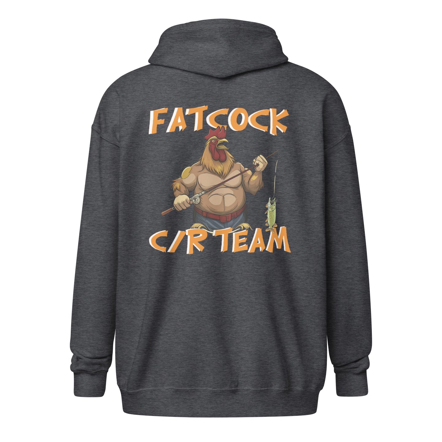 „Fatcock“ Kapuzenpullover mit Reißverschluss (Vorder- und Rückseite bedruckt)