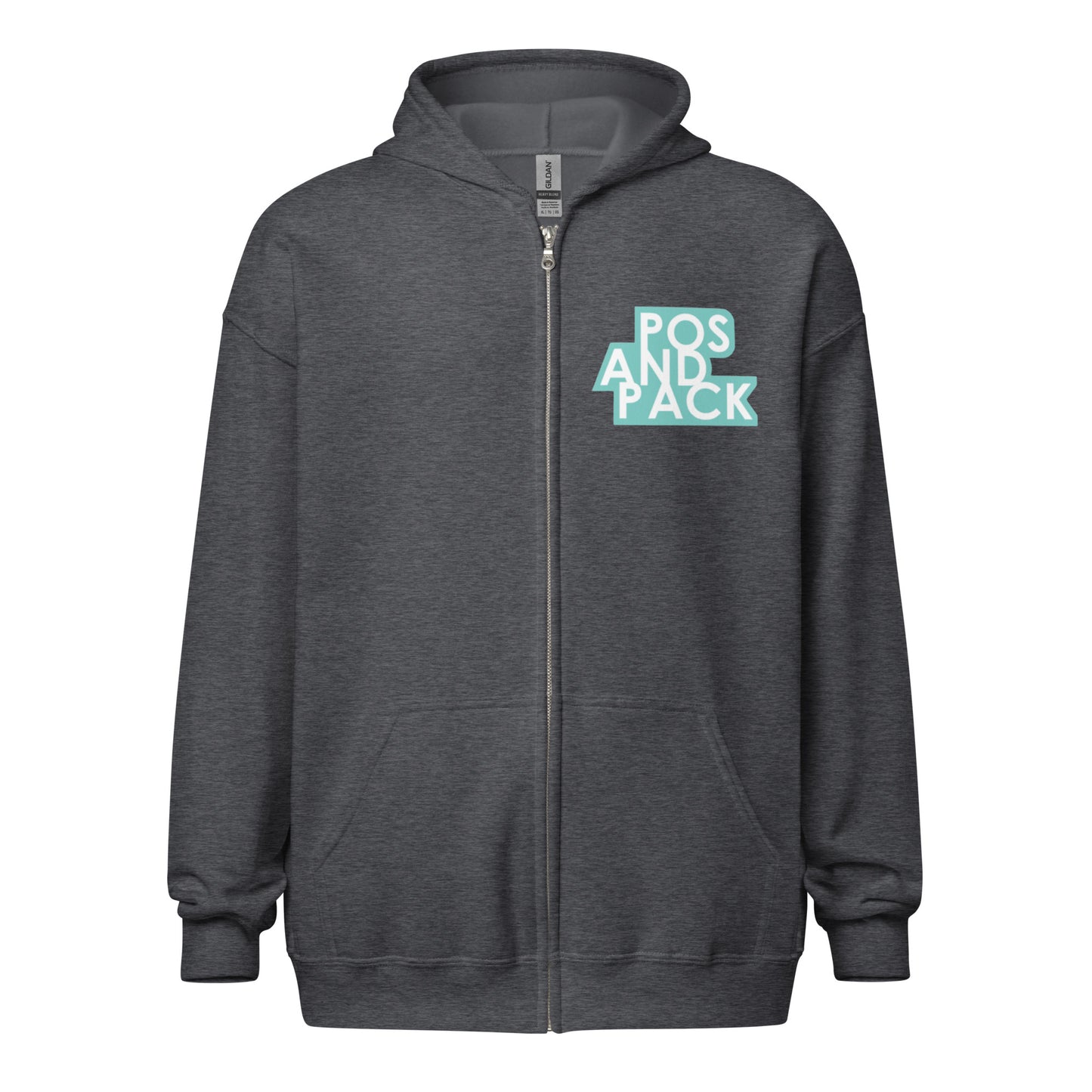 „POS AND PACK“ Kapuzenpullover mit Reißverschluss (Mint-Logo)