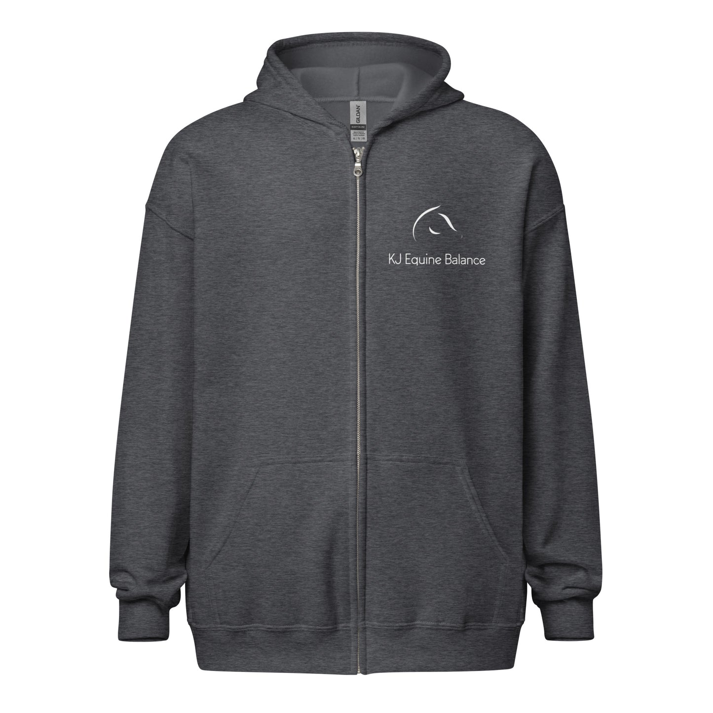 "KJ Equine" hoodie with zipper (chest + back print)