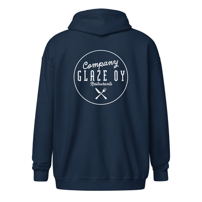 „Company Glaze“ Unisex-Hoodie mit Reißverschluss (weißes Logo)