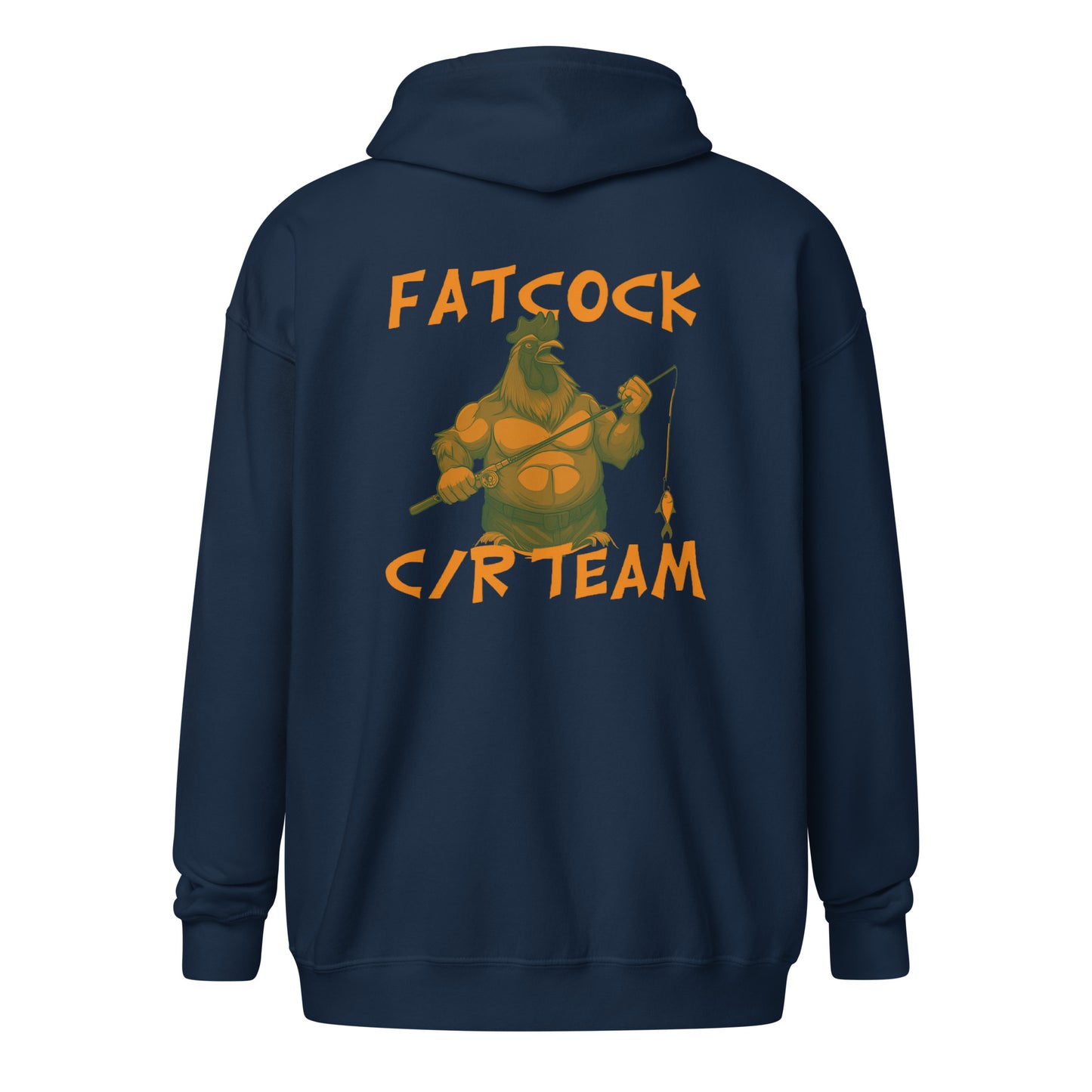 „Fatcock“ Kapuzenpullover mit Reißverschluss, Jägerfarben (Brust + Rückendruck)