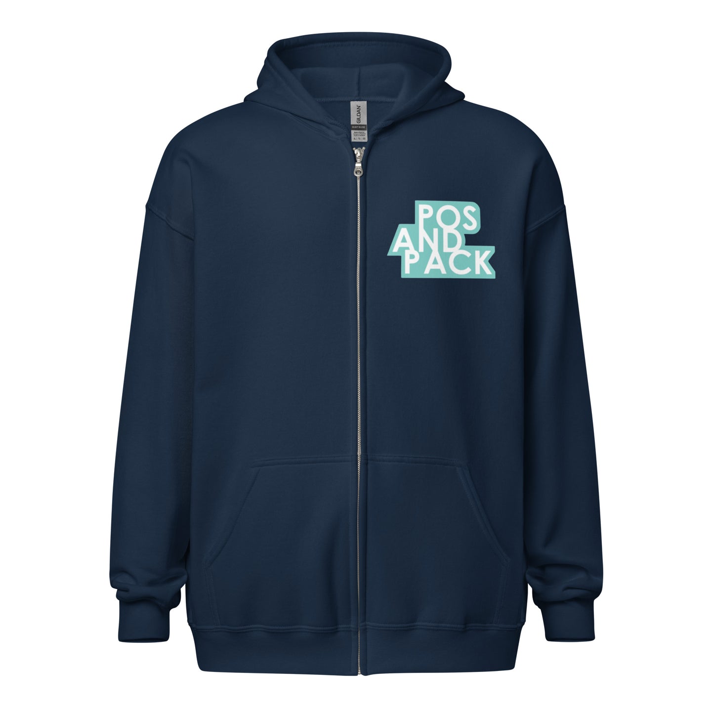 „POS AND PACK“ Kapuzenpullover mit Reißverschluss (Mint-Logo)