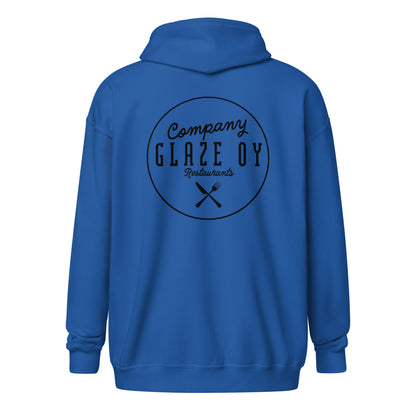 „Company Glaze“ Unisex Kapuzenpullover mit Reißverschluss (schwarzes Logo)