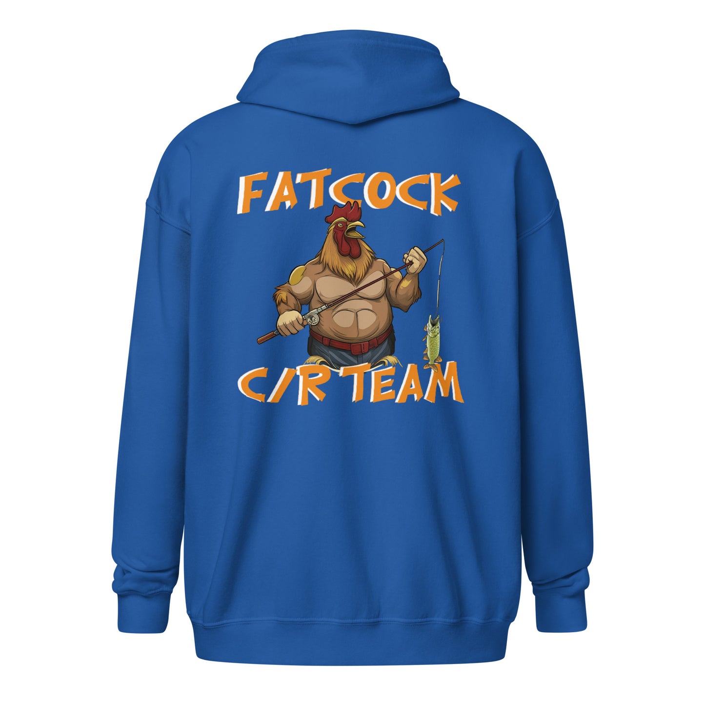 „Fatcock“ Kapuzenpullover mit Reißverschluss (Vorder- und Rückseite bedruckt)