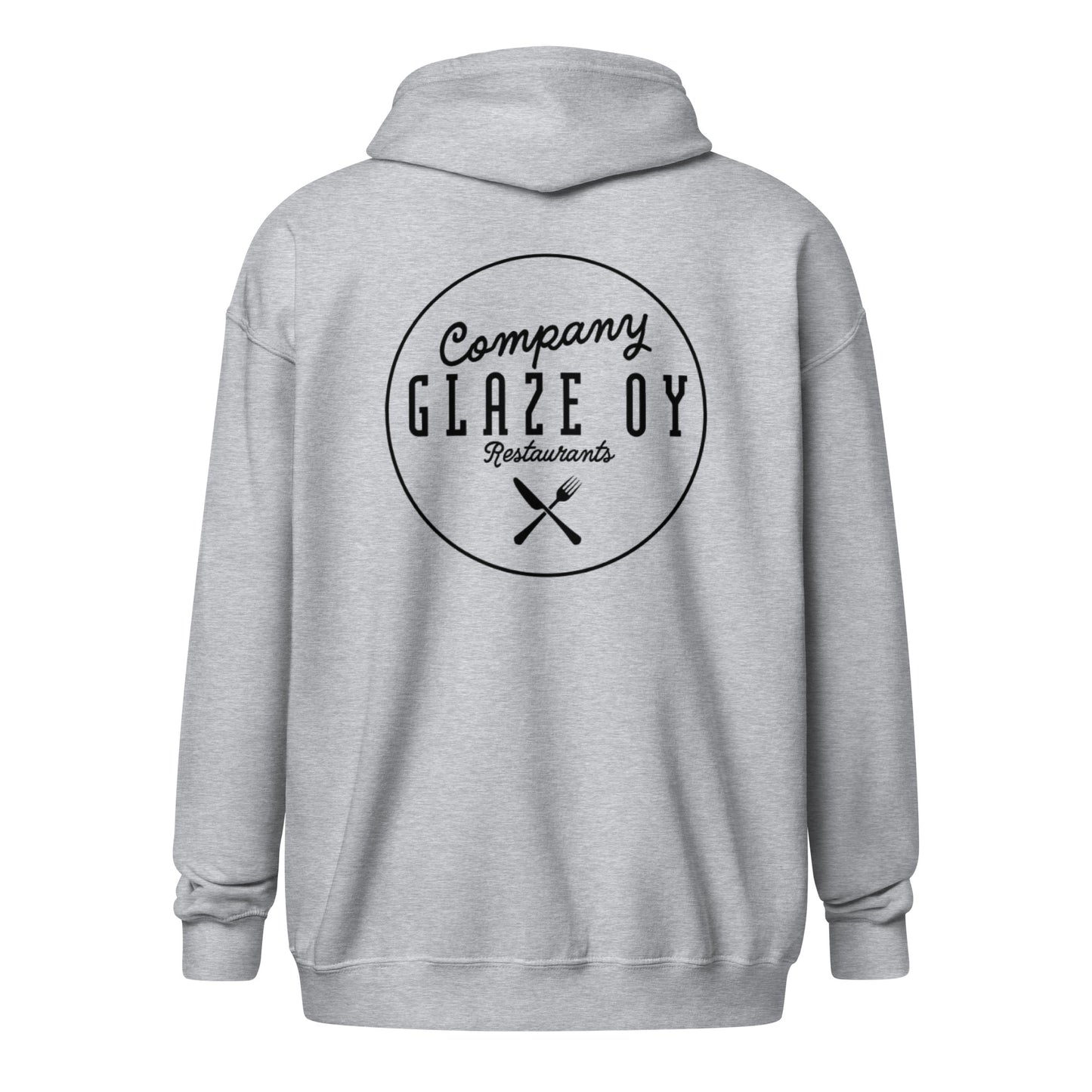 „Company Glaze“ Unisex Kapuzenpullover mit Reißverschluss (schwarzes Logo)