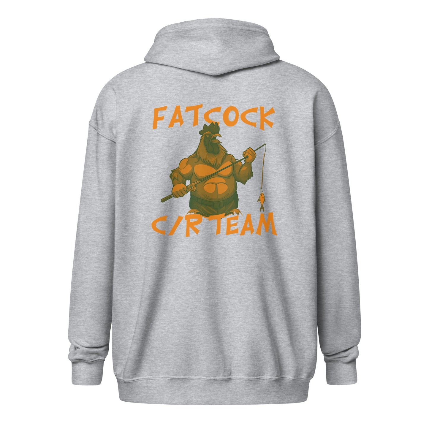 „Fatcock“ Kapuzenpullover mit Reißverschluss, Jägerfarben (Brust + Rückendruck)