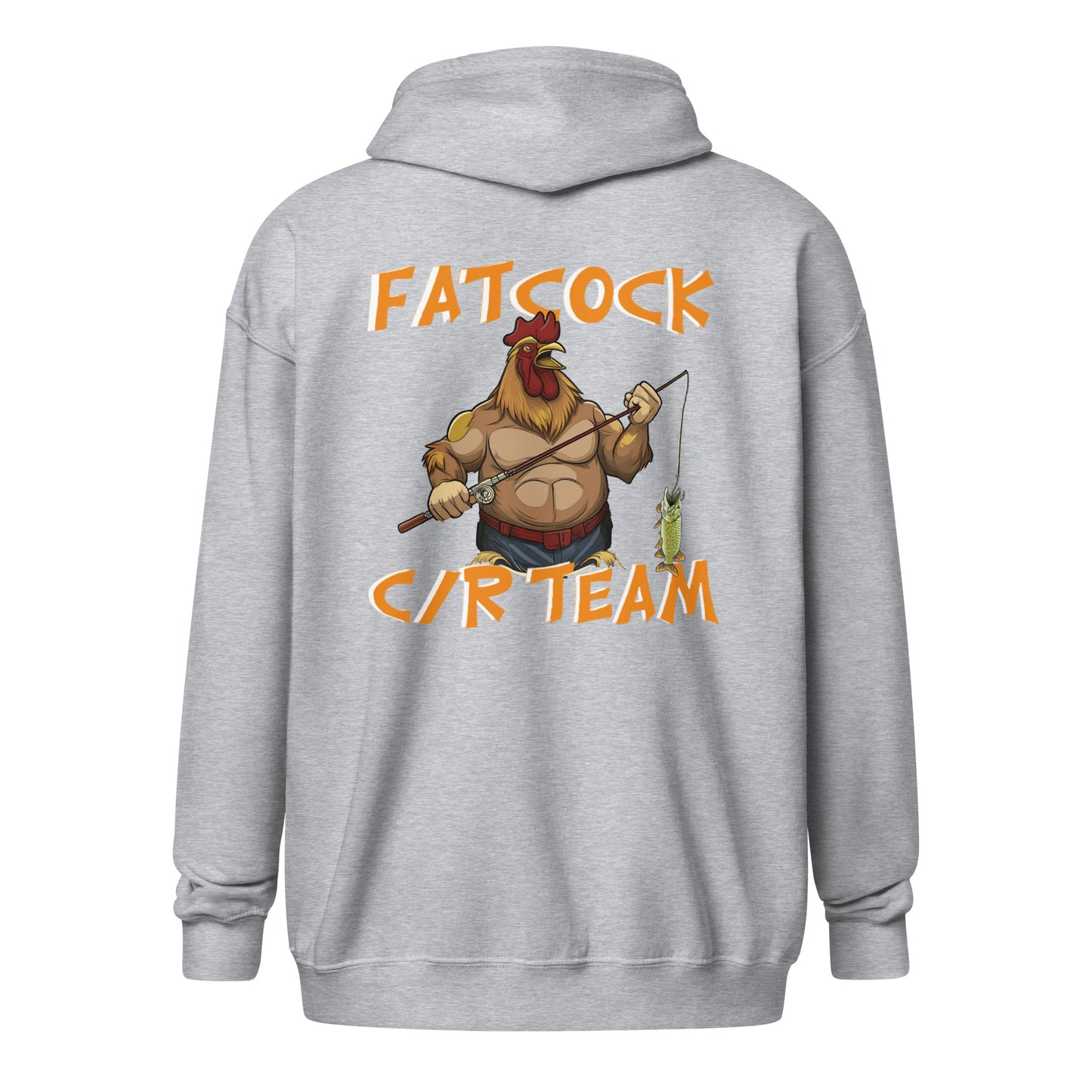 „Fatcock“ Kapuzenpullover mit Reißverschluss (Vorder- und Rückseite bedruckt)