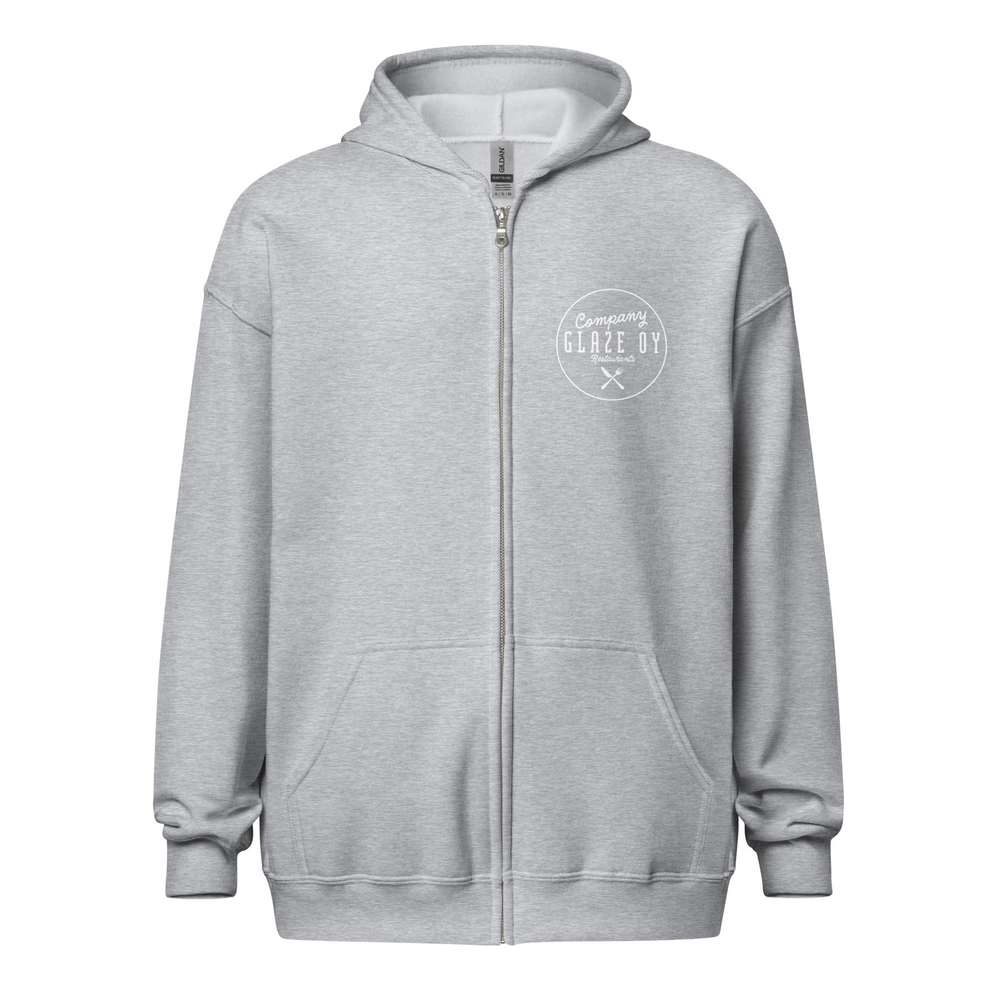 „Company Glaze“ Unisex-Hoodie mit Reißverschluss (weißes Logo)