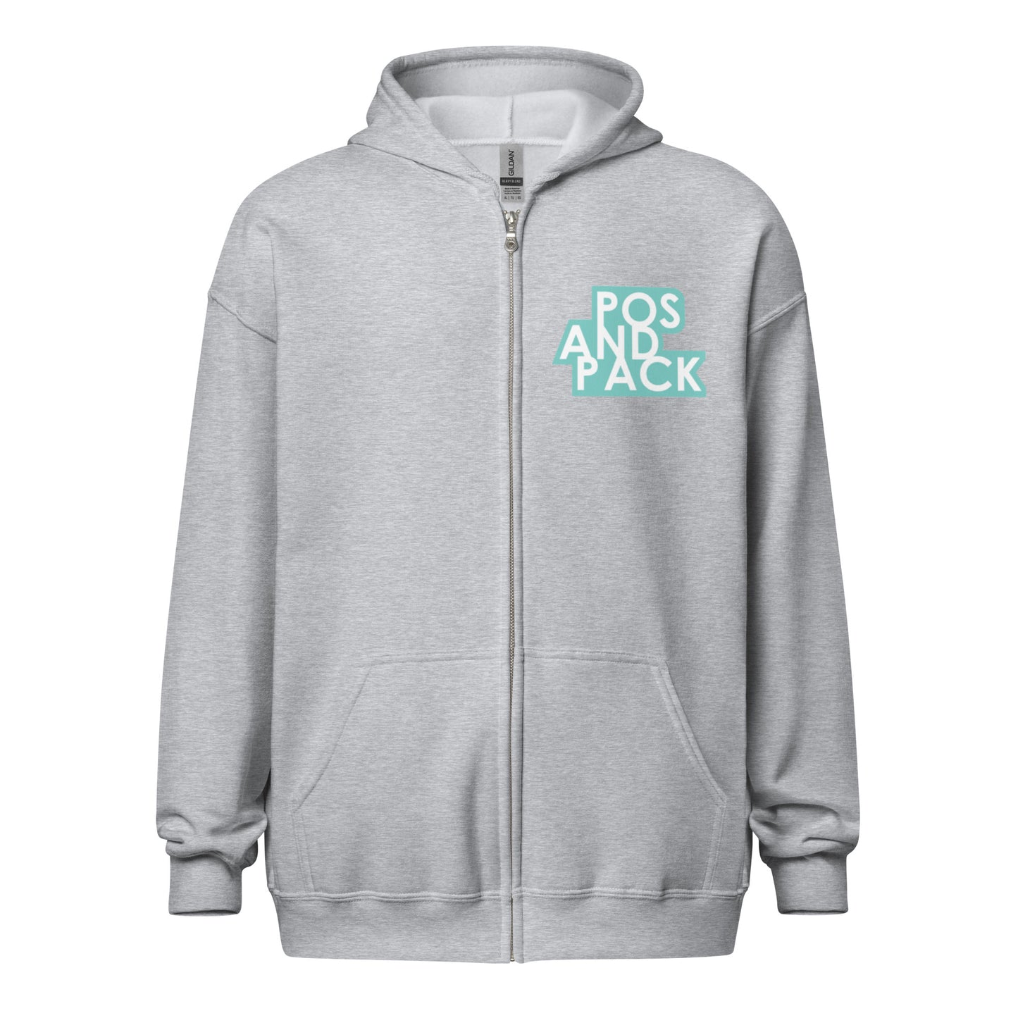 „POS AND PACK“ Kapuzenpullover mit Reißverschluss (Mint-Logo)