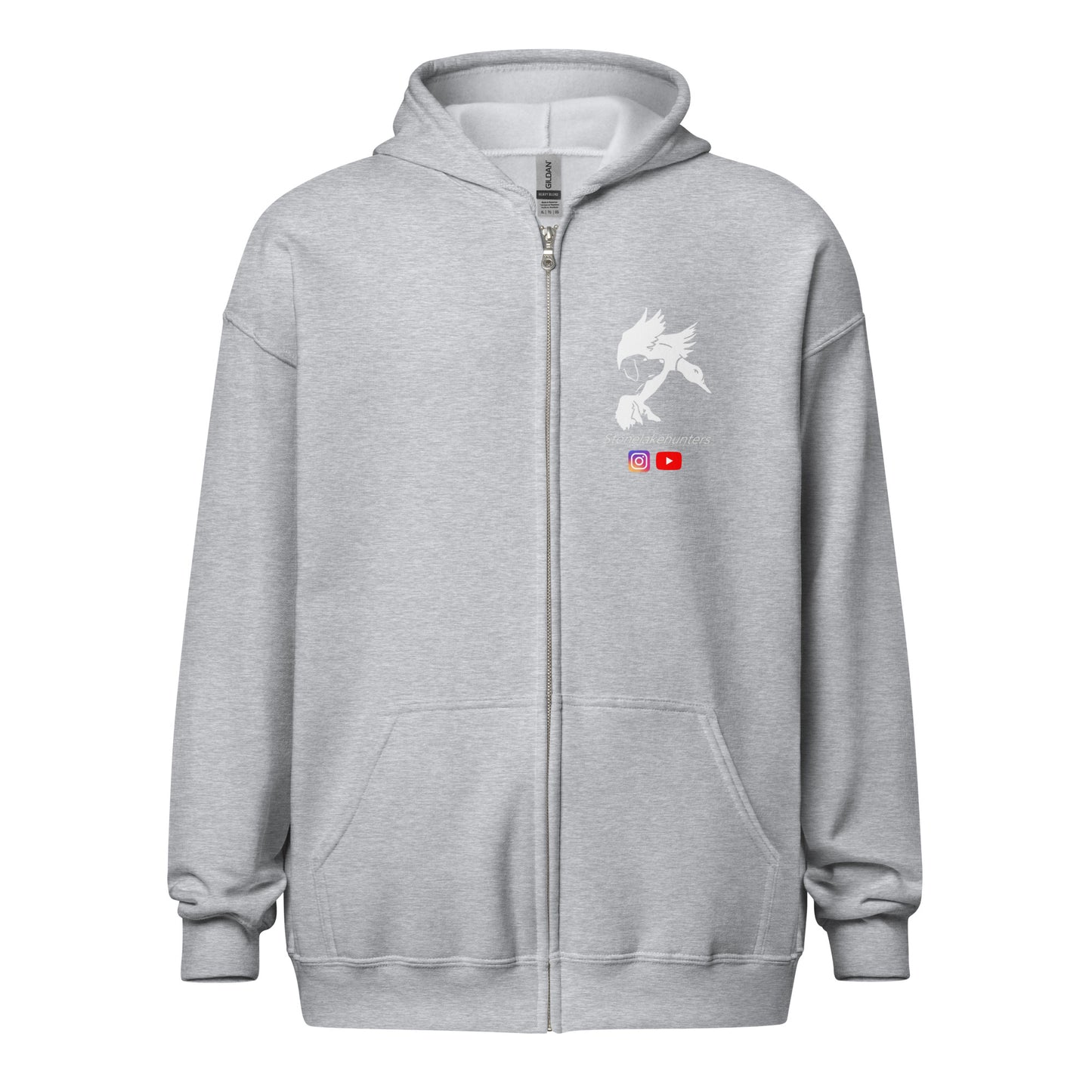 Kapuzenpullover „Stonelake Hunters“ mit Reißverschluss, weißes Logo (Bild auf der Brust)