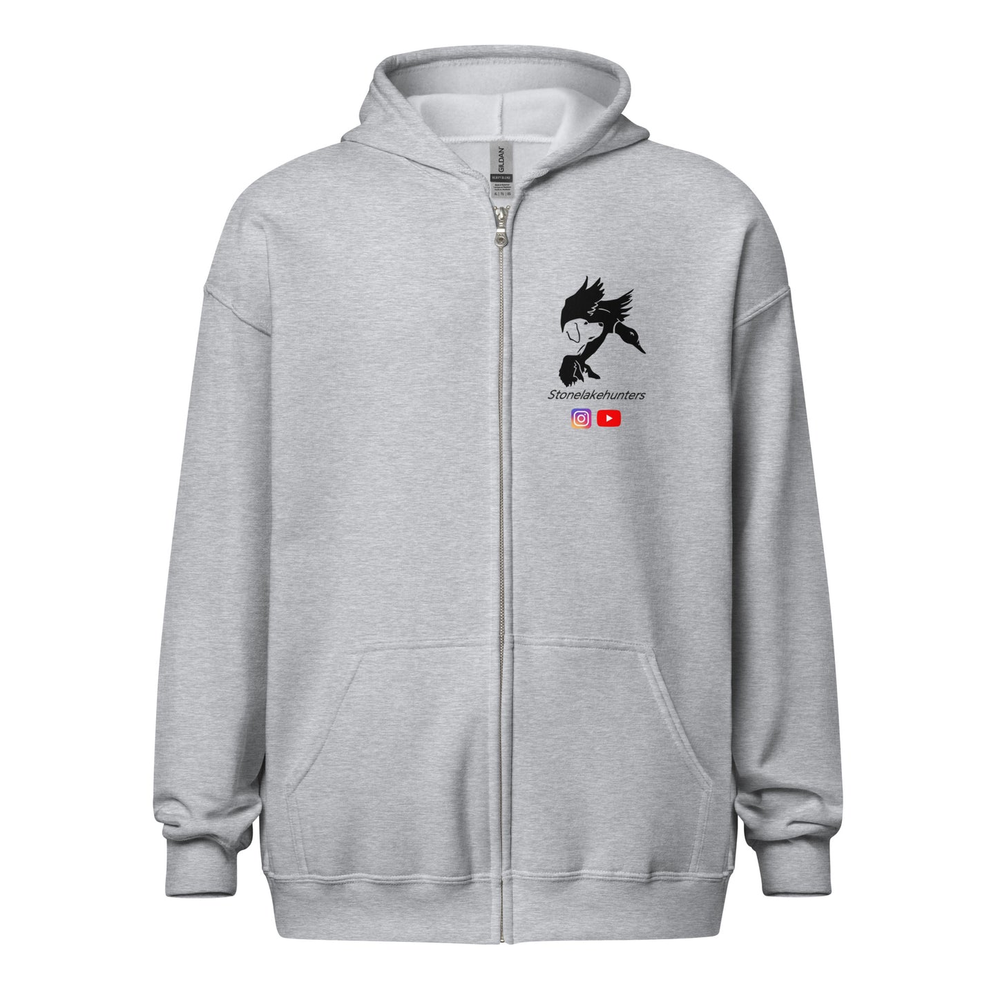 „Stonelake Hunters“ Kapuzenpullover mit Reißverschluss, schwarzes Logo (Bild auf der Brust)