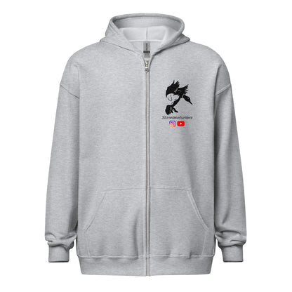 „Stonelake Hunters“ Kapuzenpullover mit Reißverschluss, schwarzes Logo (Brust + Rücken)