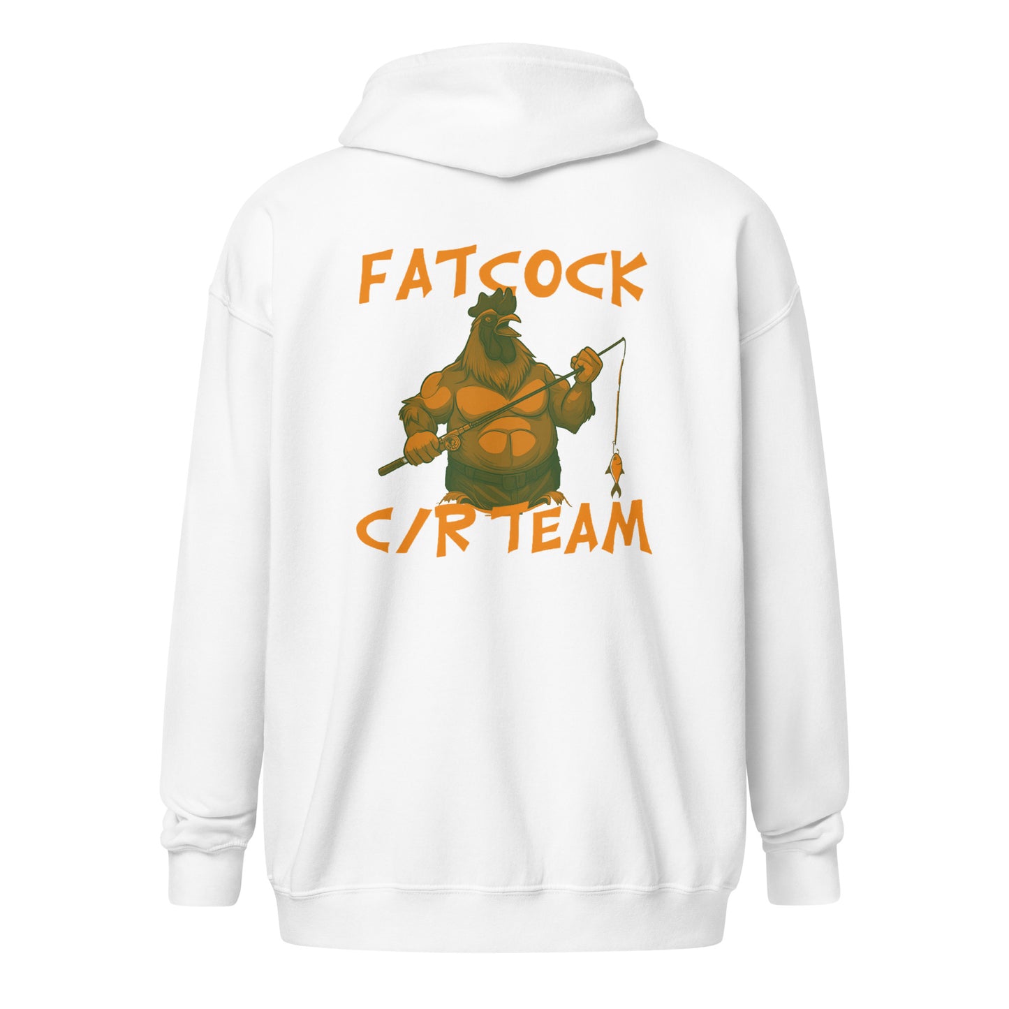 "Fatcock" hoodie with zipper, Jäger colors (chest + back print)