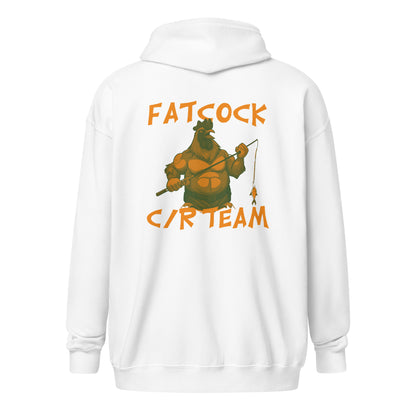 „Fatcock“ Kapuzenpullover mit Reißverschluss, Jägerfarben (Brust + Rückendruck)