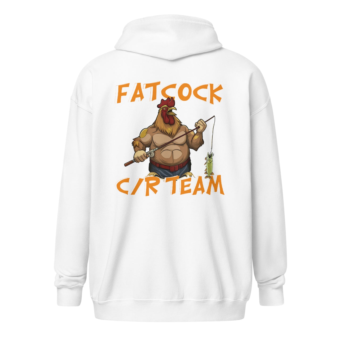 „Fatcock“ Kapuzenpullover mit Reißverschluss (Vorder- und Rückseite bedruckt)