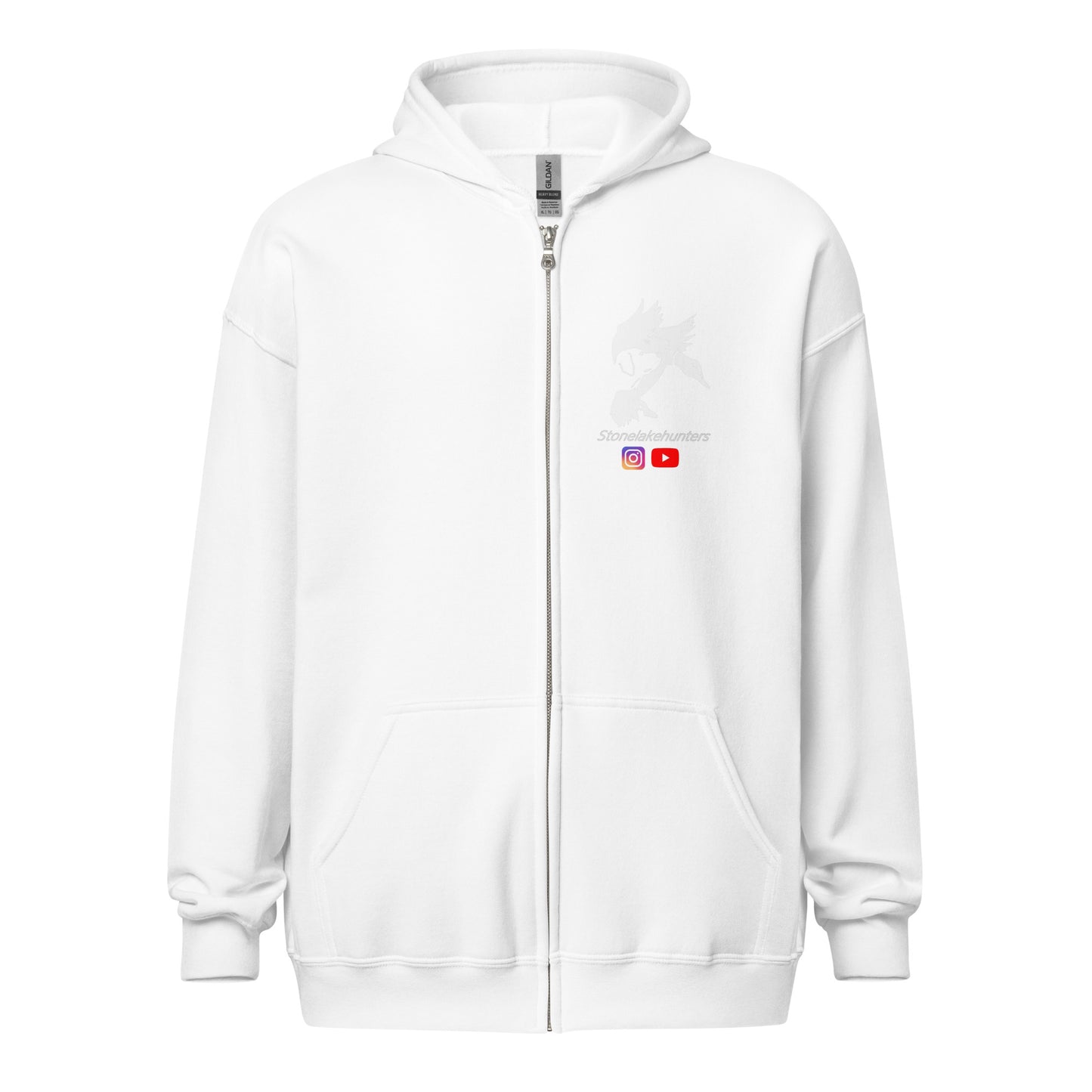 "Stonelake Hunters" Zip Up Hoodie, White Logo (Chest + Back)