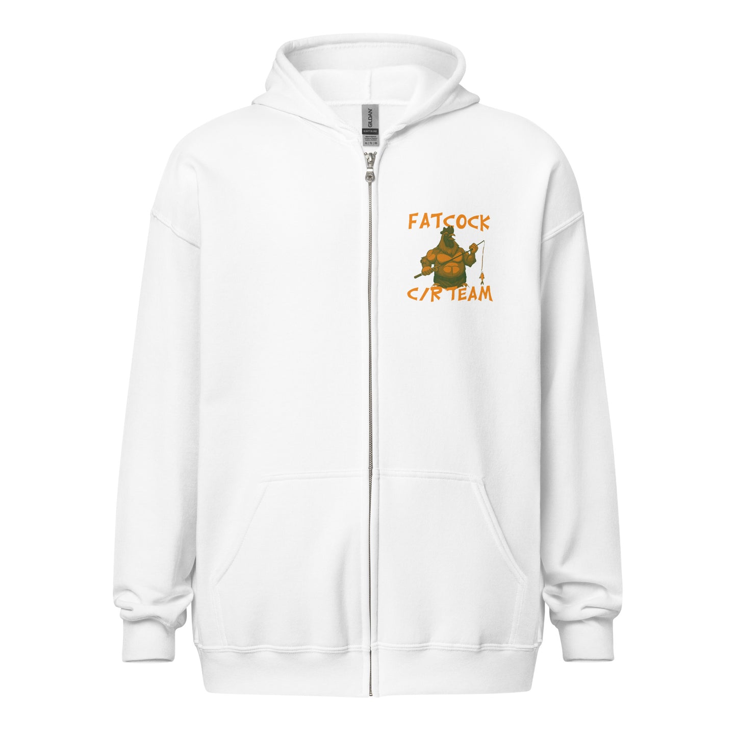 "Fatcock" hoodie with zipper, Jäger colors (chest + back print)