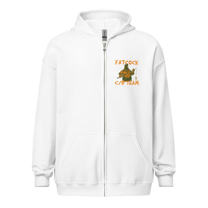 "Fatcock" hoodie with zipper, Jäger colors (chest + back print)